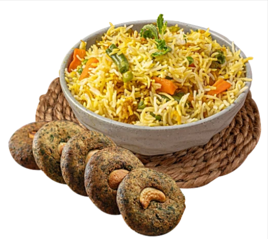 Qmin Veg Biryani - Served With Raitha 450 g + Hara Bhara Kebab