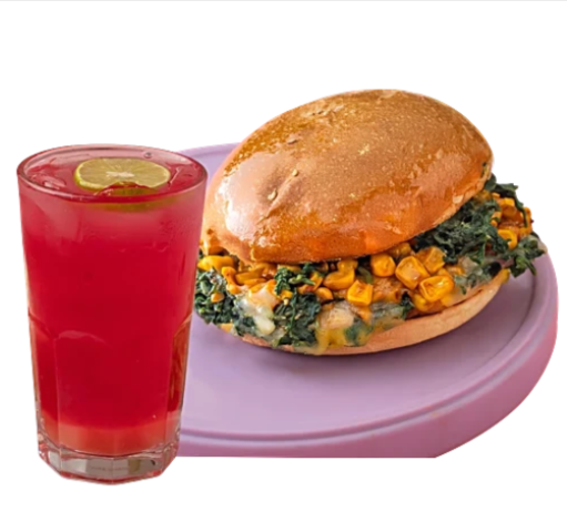Qmin Spinach & Corn Burger + Watermelon Cooler