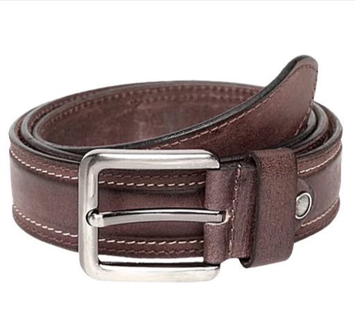 Teakwood Leathers Brown Stitched Leather Narrow Belt