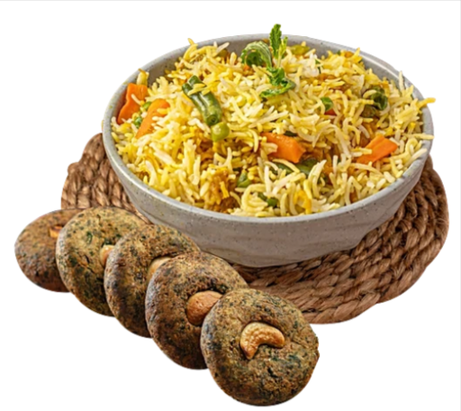 Qmin Veg Biryani - Served With Raitha 450 g + Hara Bhara Kebab